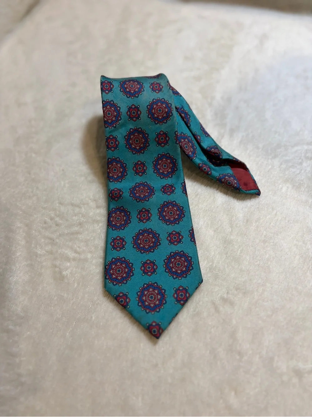 Boston Clipper‎ Teal Medallion Pattern Men's Silk Tie